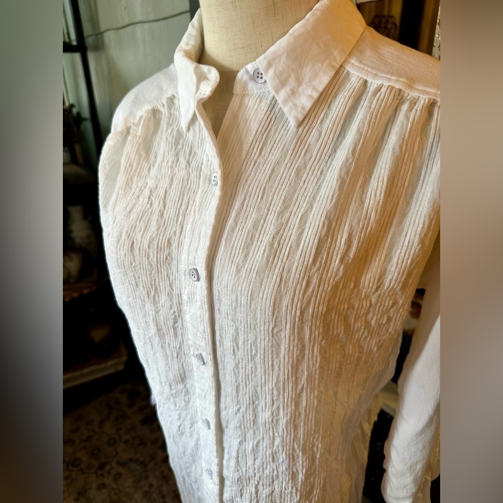 Anthropologie White Crinkle Button-Down Tunic Shirt Size S - Picture 3 of 9